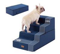 Gardner Pet Dog Steps for Bed 47cm H, 4-Step Extra Wide Dog Ramp for Sofa, Waterproof Pet Steps for Small Dogs with Durable Non-Slip Fabric Cover and 35D Soft Foam, Navy