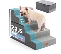Gardner Pet Dog Steps for Bed 58cm H, 5-Step Extra Wide Dog Ramp for Bed, Waterproof Pet Steps for Small Dogs with Durable Non-Slip Fabric Cover and 35D Soft Foam, Grey