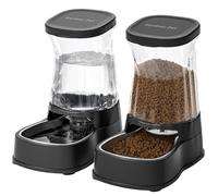 Gardner Pet Food and Water Feeder Set (3.85L*2), Automatic Cat Feeder with Stainless Steel Bowl, Gravity Dog Water Dispenser No Electricity Required, BPA-Free Cat Bowls, Spill-Resistant, Black