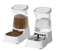 Gardner Pet Food and Water Feeder Set (3.85L*2), Automatic Cat Feeder with Stainless Steel Bowl, Gravity Dog Water Dispenser No Electricity Required, BPA-Free Cat Bowls, Spill-Resistant, White