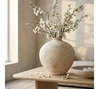 GarDream 9.5 Inch Rustic Large Earthy Ceramic Vase for Home Decor, Distressed Textured Beige Pottery Vase, Modern Farmhouse Jar Vase for Pampas Grass Flowers Living Room Table Mantel Centerpiece Decor