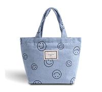Gardsell Corduroy Smiley Lunch Bag for Girls Lunch Box Insulated Cute Lunch Bags for Women Insulated Lunch Box (blue)