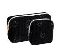 Gardsell Makeup Bag Purse Cosmetics Bags Corduroy Cute Cosmetic Pouch Handbags Purses Makeup Organizer Storage for Women, 2 Pack Black, Cosmetic Bags for Women Makeup Bag Large Capacity
