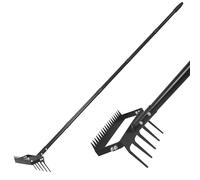 Gardzen 70" Garden Hoe for Weeding, Long Handle Hula Tool with Serrated Blade, Heavy Duty 2-in-1 Stirrup Scuffle Weeder, Cultivator Rake for Loosening Soil & Planting