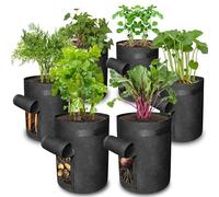Gardzen Potato Grow Bags, 6 Pack 10 Gallon Thickened Nonwoven Fabric Pots with Flap, Black