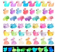 Garedeko Mini Resin Animals 50 Pack Luminous Tiny Plastic Figures, Pink | Mini Ducks Bunny Flamingo Turtle Chicken, Small Animal Figurines, Glow in the Dark, Fairy Garden Accessories, Little Statue