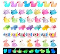 Garedeko Mini Resin Animals 50 Pack Mini Ducks Axolotl Turtles Bunnies Chicks Sting Ray Tiny Little Resin Animals Mixed Small Plastic Figures Variety Pack Glow in the Dark Statue Luminous Gift Blue