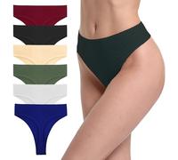 GAREDOB 6 Pack Women's Cotton Thongs High Waist Panties Plus Size High Rise No Show Underwear, 6 Pcs High Thong-as, XXXXL