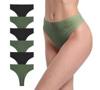 GAREDOB 6 Pack Women's Ribbed Cotton Thongs High Waist Panties Plus Size High Rise No Show Underwear, 6 Pcs High Thong-c, 4XL