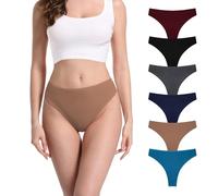 GAREDOB 6 Pack Women's Ribbed Cotton Thongs High Waist Seamless Panties Plus Size High Rise No Show Underwear, 6 Pcs High Thong-retro, L