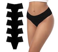 GAREDOB High Waisted Lace Thong Full Coverage Soft Tangas Thongs Black-5Pack M