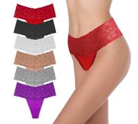 GAREDOB High Waisted Thong Tummy Control Panties Cotton Lace Thongs S-4XL, 6 Pack-3, XXL