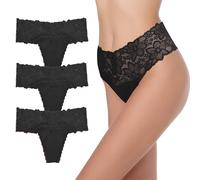 GAREDOB High Waisted Thong Underwear Tummy Control Panties Cotton Lace Thongs Size S-4XL, 3 Pack a, XXL