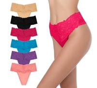 GAREDOB High Waisted Thong Underwear Tummy Control Panties Cotton Lace Thongs Size S-4XL, 6 Pack Light, 4XL