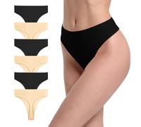 GAREDOB High Waisted Thong Underwear Tummy Control Panties Ribbed Cotton Black Khaki Size L Pack 6