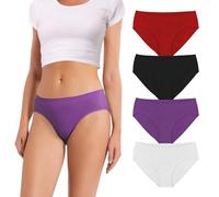 GAREDOB Hipster Panties for Women Seamless Underwear Low Rise Soft Comfortable Panty Black White Red Grape Size L-4Pack