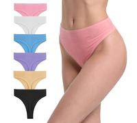 GAREDOB Women's High Waist Tummy Control Thong Underwear Pack Cotton Spandex No Side Seams, 6 Pcs High Thong-ls, XXL