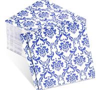 Garegce 100PCS Soft Blue Chinoiserie Paper Napkins, Disposable Party Napkins Serviettes Eco-Friendly for Wedding, Birthday, Hen Parties, Catering, Daily Tableware, Christmas, 33x33cm