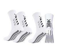 Garegce 2 Pair Football Grip Socks Non Slip with Rubber Pads, Gain the Edge Grip Soccer Socks for Men and Women Basketball Hiking Running, White - Arrow Style