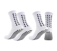 Garegce 2 Pair Football Grip Socks Non Slip with Rubber Pads, Gain the Edge Grip Soccer Socks for Men and Women Basketball Hiking Running, White - Dot Style