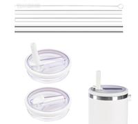 Garegce 2PCS Cup Leakproof Lid with 4 Straws & 1 Cleaning Brush for Stanley 40oz Replacement, No-Spill and Splash Resistant Cup Lids, Tumbler Flip Straw Lids - White