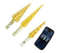Garegce 3PCS HSS Step Bit, High Speed Steel Step Bit Set Titanium Coated, 3-12mm, 4-12mm, 4-20mm Cone Hole Cutter for DIY Lover Wood, Metal, Stainless Steel, Plastic, PVC Sheet, Aluminum