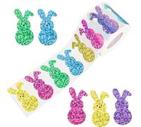 Garegce 500pcs Easter Stickers Roll, Happy Easter Bunny Stickers with Eyes and Nose for Kids Children Party, Cute Glitter Decorating Gift Bunnies Sticker for DIY Arts Greeting Cards Home
