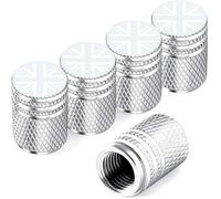 Garegce 5PCS Tyre Valve Caps, Union Jack Car Dust Caps Universal Aluminium Alloy Corrosion Resistant Dust Caps Stem, Wheel Tyre Caps Covers for Cars, Motorcycles, Bike, Electric, SUV - Silver