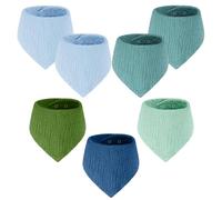 Garegce 7PCS Baby Bibs, Bandana Dribble Bibs, Cotton Drool Bib Soft and Absorbent with Adjustable Snaps for Baby Newborn to 24 Months Toddler Infants Teething Feeding - Blue and Green