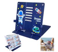 Garegce Book Stand Folding with Page Paper Clips, Cute Astronaut Book Holder, Cookbook Stands 6-Position Adjustable Height for Reading, Menu iPad Kids and Reduce Fatigue for Sturdy Office- Blue