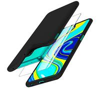 Garegce Case for Xiaomi Redmi Note 9s and Redmi Note 9 Pro, 2 Pack Tempered Glass Protector, Matte Silicone Ultra Thin Protection Cover for Note 9S and Note 9 Pro - 6.67 Inches - Black