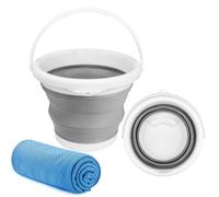 Garegce Collapsible Bucket -5L Foldable Silicone Portable Beach Sand Bucket with 1 Cooling Towel, Mop Buckets for Cleaning Tools, Ideal For Camping Beach Car Washing Laundry Fishing Home - Grey