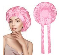 Garegce Silk Bonnet for Sleeping, Adjustable Satin Sleep Cap with Elastic Band, Hair Bonnet for Curly, Braided Natural Long Thick or Frizzy Hair, Night Bonnets for Sleeping, Satin Sleep Cap - Black