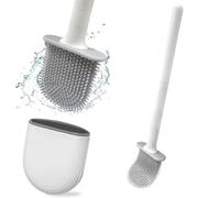 Garegce Toilet Brush, Silicone Toilet Brush with Holder, Flat Bendable with No-Slip Quick-Drying Flexible Flat Cleaning Tool Wall Mounted for Bathroom Deep Clean - Matt White