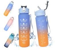 Garegce Water Bottle with Straw 750ml/26oz, Plastic Drinking Bottle Kids with Time Marking for Daily use, Fitness and Outdoor Activities-Blue & Orange