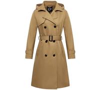 Garemcy Women's Long Waterproof Trench Coat Double Breasted Classic Lapel Coat Belted with Detachable Hood, Camel, L