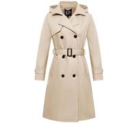 Garemcy Women's Long Waterproof Trench Coat Double Breasted Classic Lapel Coat Belted with Detachable Hood, Khaki, S