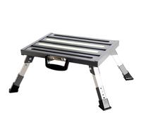 GarfatolRv Rv Steps, 4-Level Adjustable Height Folding Camper Steps, Grey Hammer-Tone Non-Slip Fluorescent Strip Aluminum Platform Rv Accessories, Supports Up to 1000 lbs Handle