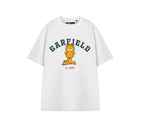 Garfield Adults T-Shirt | White Short Sleeve University Graphic Tee for Men & Women | Collegiate Varsity Cat Character Apparel Top | Cartoon Movie TV Series Merchandise Apparel Gift