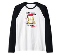 Garfield All I Want for Christmas is Food Funny Holiday Cat Raglan Baseball Tee