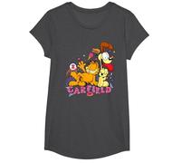 Garfield and Odie Retro 90s Snack Art Kids T-Shirt, Girls, Dark Heather Grey, Small