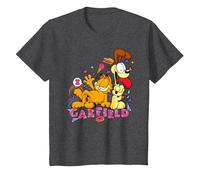 Garfield and Odie Retro 90s Snack Art Kids T-Shirt, Youth, Dark Heather Grey, X-Small
