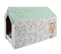 Garfield Cat Pet Scratching House Cardboard Fun Play Easy Assemble Scratcher Pad (Teal)