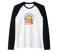 Garfield Chibi Floral Too Cute to Care in Black Text Raglan Baseball Tee