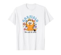 Garfield Chibi Floral Too Cute to Care in Black Text T-Shirt