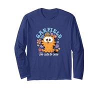 Garfield Chibi Floral Too Cute to Care in White Text Long Sleeve T-Shirt