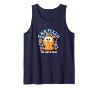 Garfield Chibi Floral Too Cute to Care in White Text Tank Top
