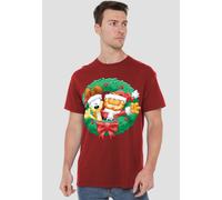 Garfield Christmas Wreath T-Shirt, Cardinal in Red | Size: 2XL Garfield Red 2XL