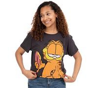 Garfield Cropped T-Shirt for Women | Ladies Doughnut Cartoon Cat Character Short Sleeve Charcoal Crop Top | Movie Merchandise Clothes Large