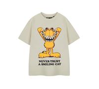 Garfield Kids Short-Sleeved T-Shirt | Smiling Cat Graphic Tee in Oatmeal | Cartoon Character Comfortable Short-Sleeve Apparel for Boys & Girls | Fun Merchandise Gift for Kids & Teens
